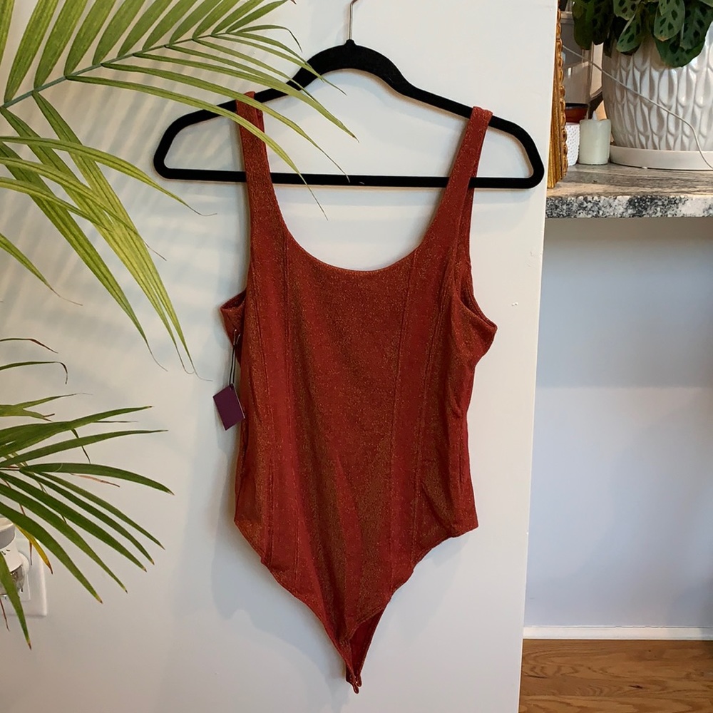 Forever 21 body suit , size large, red/rust color with gold shimmer